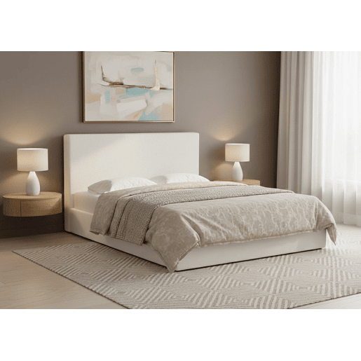 Cama de casal Teddy com cabeceira, branca, 150 cm + colchão básico de 18 cm