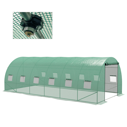 Outsunny Estufa de Exterior 6x3x2 m, Estufa em Túnel com Sistema de Rega, Porta Enrolável, 12 Janelas com Rede, Cobertura em PE e Estrutura de Aço Galvanizado, Anti-UV, Impermeável, Verde