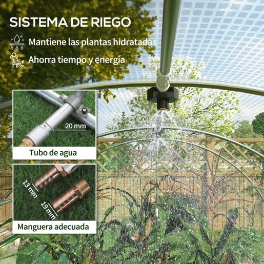Outsunny Estufa de Exterior 6x3x2 m, Estufa em Túnel com Sistema de Rega, Porta Enrolável, 12 Janelas com Rede, Cobertura em PE e Estrutura de Aço Galvanizado, Anti-UV, Impermeável, Verde