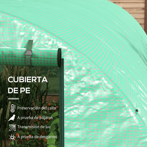 Outsunny Estufa de Exterior 6x3x2 m, Estufa em Túnel com Sistema de Rega, Porta Enrolável, 12 Janelas com Rede, Cobertura em PE e Estrutura de Aço Galvanizado, Anti-UV, Impermeável, Verde
