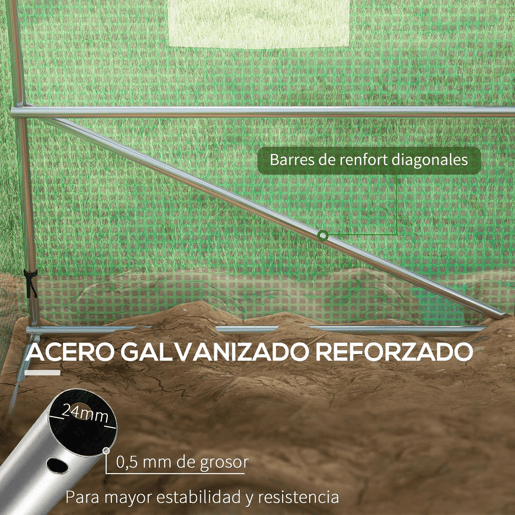 Outsunny Estufa de Exterior 6x3x2 m, Estufa em Túnel com Sistema de Rega, Porta Enrolável, 12 Janelas com Rede, Cobertura em PE e Estrutura de Aço Galvanizado, Anti-UV, Impermeável, Verde