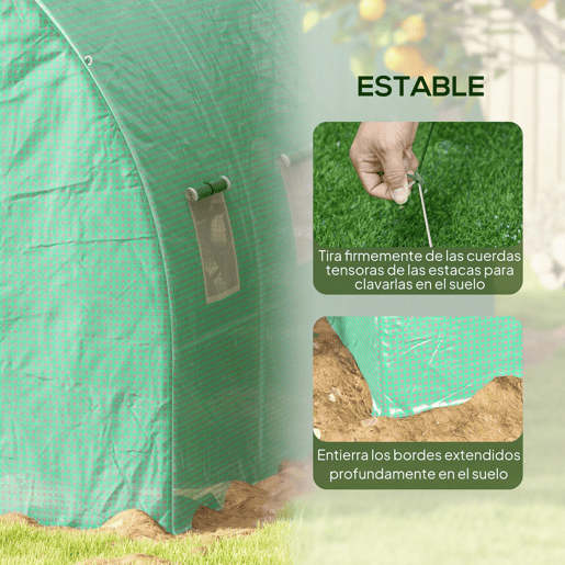 Outsunny Estufa de Exterior 6x3x2 m, Estufa em Túnel com Sistema de Rega, Porta Enrolável, 12 Janelas com Rede, Cobertura em PE e Estrutura de Aço Galvanizado, Anti-UV, Impermeável, Verde