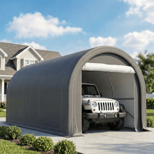 Outsunny Tenda Garagem Portátil 3x5 m Garagem Exterior para Carro Impermeável com Porta Enrolável com Fecho de Correr, Estrutura de Aço Galvanizado UPF30+ Abrigo de Armazenamento Cinzento