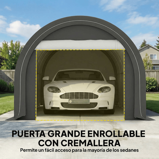 Outsunny Tenda Garagem Portátil 3x5 m Garagem Exterior para Carro Impermeável com Porta Enrolável com Fecho de Correr, Estrutura de Aço Galvanizado UPF30+ Abrigo de Armazenamento Cinzento