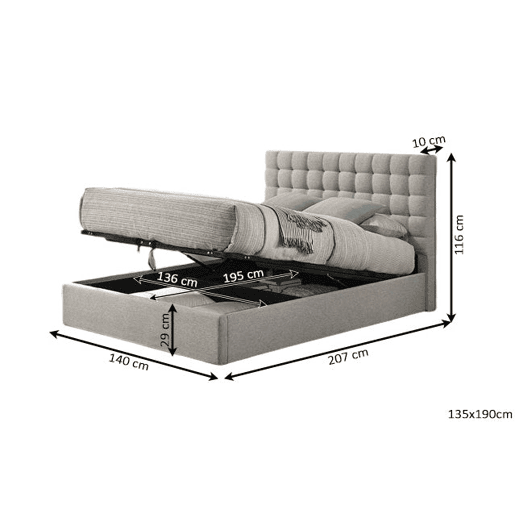 Sommier de Casal Trizen 135cm Cinza em Veludo + Colchão Viscoelástico TOP de 28cm