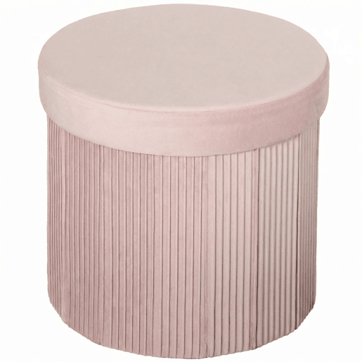 HOMCOM Puff de Arrumação, Banco de Arrumação Dobrável 35 L 38x38x38 cm Estofado em Veludo Baú de Arrumação Redondo Capacidade 120 kg Banco para Sala de Estar Quarto Entrada, Rosa