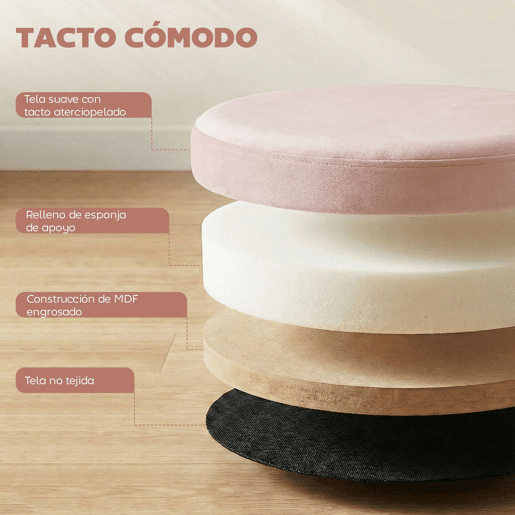 HOMCOM Puff de Arrumação, Banco de Arrumação Dobrável 35 L 38x38x38 cm Estofado em Veludo Baú de Arrumação Redondo Capacidade 120 kg Banco para Sala de Estar Quarto Entrada, Rosa