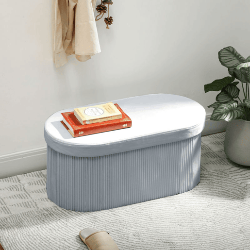 HOMCOM Puff de Arrumação Banco Dobrável 72 L 76x38x35 cm Estofado em Veludo Baú de Arrumação Suporta 120 kg para Sala Quarto, Entrada Cinzento Escuro