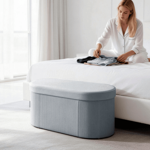 HOMCOM Puff de Arrumação Banco Dobrável 72 L 76x38x35 cm Estofado em Veludo Baú de Arrumação Suporta 120 kg para Sala Quarto, Entrada Cinzento Escuro