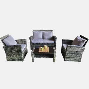 Sofá + 2 Cadeiras + Mesa de Rattan PE. Móveis de Jardim e Exterior, Cinza