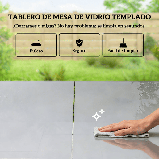 Outsunny Conjunto de Mesa e Cadeiras de Jardim de 7 Peças Mobiliário de Exterior com Mesa de Vidro Temperado 6 Cadeiras Respiráveis Estrutura em Aço Resistente às Intempéries Cinza