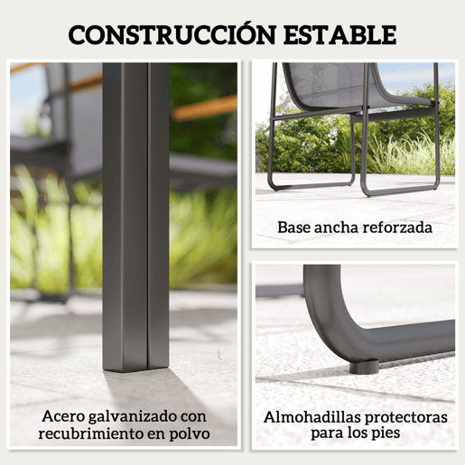 Outsunny Conjunto de Mesa e Cadeiras de Jardim de 7 Peças Mobiliário de Exterior com Mesa de Vidro Temperado 6 Cadeiras Respiráveis Estrutura em Aço Resistente às Intempéries Cinza