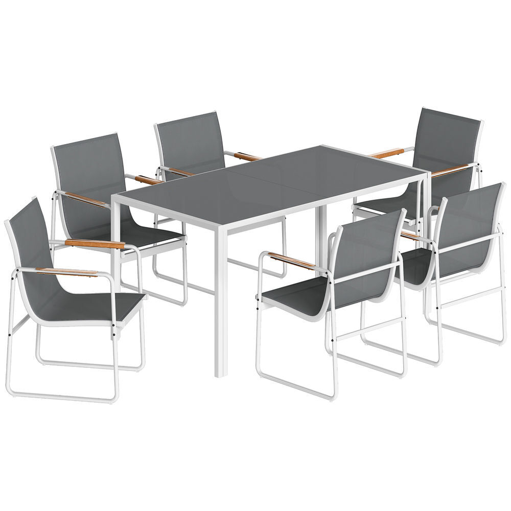 Conjunto de Jardín Acero Galvanizado, Textilene Outsunny Blanco