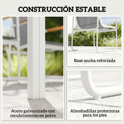 Outsunny Conjunto de Mesa e Cadeiras de Jardim de 7 Peças Mobiliário de Exterior com Mesa de Vidro Temperado 6 Cadeiras Respiráveis Estrutura em Aço Resistente às Intempéries Branco e Cinza Outsunny Conjunto de Mesa e Cadeiras de Jardim de 7 Peças Mobiliário de Exterior com Mesa de Vidro Temperado 6 Cadeiras Respiráveis Estrutura em Aço Resistente às Intempéries Branco e Cinza