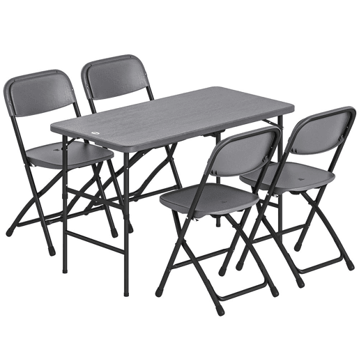Outsunny Conjunto de Mesa e Cadeiras de Jardim 5 Peças Móveis de Jardim Exterior com Mesa Dobrável Ajustável de 55 a 74 cm 4 Cadeiras Dobráveis e Bancada de HDPE para Terraço ou Pátio Cinzento Escuro