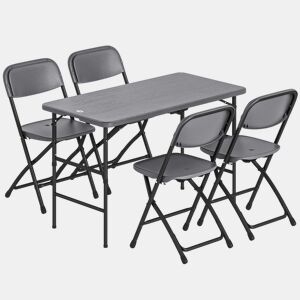 Outsunny Conjunto de Mesa e Cadeiras de Jardim 5 Peças Móveis de Jardim Exterior com Mesa Dobrável Ajustável de 55 a 74 cm 4 Cadeiras Dobráveis e Bancada de HDPE para Terraço ou Pátio Cinzento Escuro