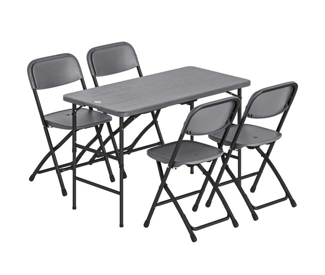 Outsunny conjunto de mesa y sillas jardín de 5 piezas, muebles de jardín exterior con mesa plegable ajustable de 55 a 74 cm, 4 sillas plegables y