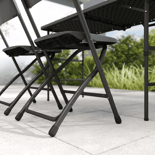 Outsunny Conjunto de Mesa e Cadeiras de Jardim 5 Peças Móveis de Jardim Exterior com Mesa Dobrável Ajustável de 55 a 74 cm 4 Cadeiras Dobráveis e Bancada de HDPE para Terraço ou Pátio Cinzento Escuro