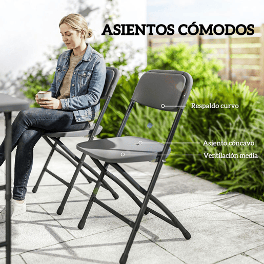Outsunny Conjunto de Mesa e Cadeiras de Jardim 5 Peças Móveis de Jardim Exterior com Mesa Dobrável Ajustável de 55 a 74 cm 4 Cadeiras Dobráveis e Bancada de HDPE para Terraço ou Pátio Cinzento Escuro