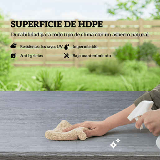 Outsunny Conjunto de Mesa e Cadeiras de Jardim 5 Peças Móveis de Jardim Exterior com Mesa Dobrável Ajustável de 55 a 74 cm 4 Cadeiras Dobráveis e Bancada de HDPE para Terraço ou Pátio Cinzento Escuro