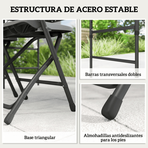 Outsunny Conjunto de Mesa e Cadeiras de Jardim 5 Peças Móveis de Jardim Exterior com Mesa Dobrável Ajustável de 55 a 74 cm 4 Cadeiras Dobráveis e Bancada de HDPE para Terraço ou Pátio Cinzento Escuro