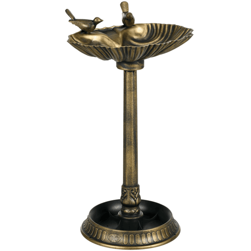 Outsunny Banho para Pássaros de Jardim ao Ar Livre Altura 81 cm Alimentador para Pássaros com Base Pedestal, Design em Concha e Acabamento Envelhecido, Leve e Resistente Bebedouro para Aves Bronze