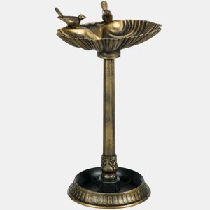 Outsunny Banho para Pássaros de Jardim ao Ar Livre Altura 81 cm Alimentador para Pássaros com Base Pedestal, Design em Concha e Acabamento Envelhecido, Leve e Resistente Bebedouro para Aves Bronze