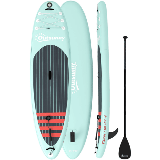 Outsunny Prancha de Paddle Surf Insuflável com Acessórios 320 cm Remo de Alumínio Ajustável Quilha Stand Up Paddle Board com Superfície Antiderrapante de EVA Bomba e Mochila Carga 160 kg para Adultos