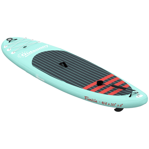 Outsunny Prancha de Paddle Surf Insuflável com Acessórios 320 cm Remo de Alumínio Ajustável Quilha Stand Up Paddle Board com Superfície Antiderrapante de EVA Bomba e Mochila Carga 160 kg para Adultos