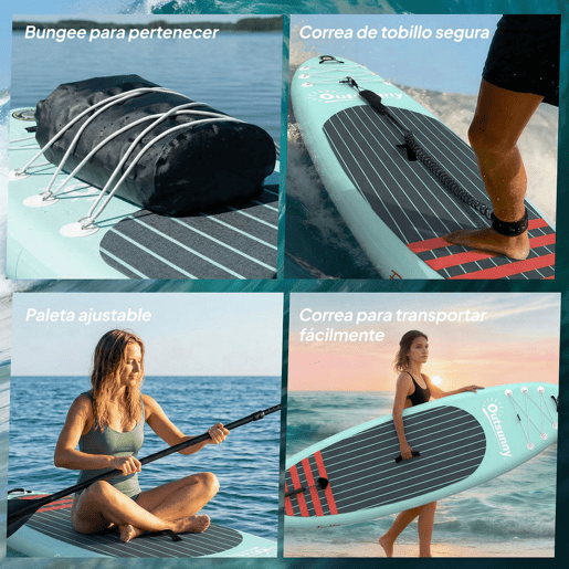 Outsunny Prancha de Paddle Surf Insuflável com Acessórios 320 cm Remo de Alumínio Ajustável Quilha Stand Up Paddle Board com Superfície Antiderrapante de EVA Bomba e Mochila Carga 160 kg para Adultos