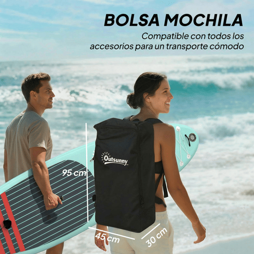 Outsunny Prancha de Paddle Surf Insuflável com Acessórios 320 cm Remo de Alumínio Ajustável Quilha Stand Up Paddle Board com Superfície Antiderrapante de EVA Bomba e Mochila Carga 160 kg para Adultos