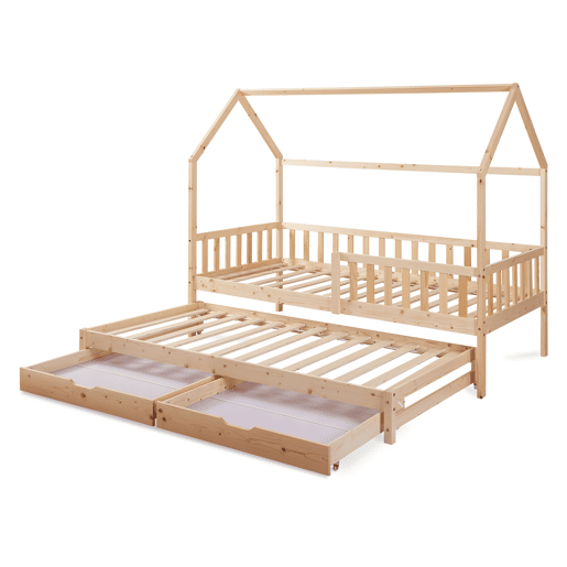 Cama de casal para crianças Aarghonmaa 90x200cm 2 gavetas pinho natural en.casa