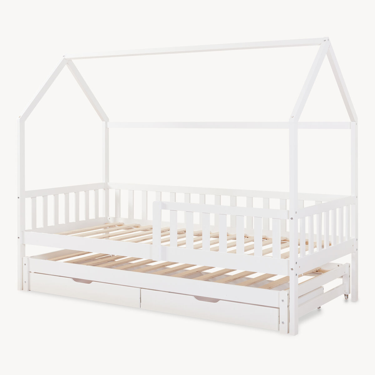 Cama con cama supletoria aarghonmaa 2 cajones y colchón 90x200cm - blanco [en.casa]