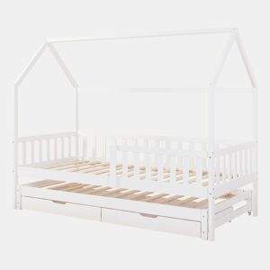 Cama de casal para crianças Aarghonmaa com colchão 90x200cm 2 gavetas pinho branco en.casa