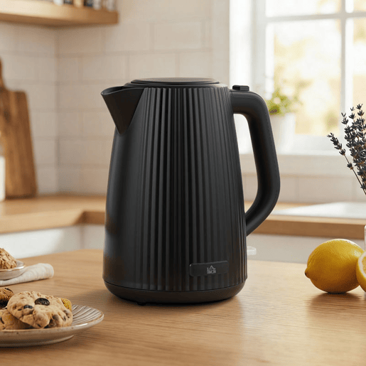HOMCOM Fervedor de Água Elétrico 1,7 L, 2200 W, Aquecedor de Água Elétrico com Desligamento Automático, Base Giratória 360°, Filtro Antical Removível, Preto