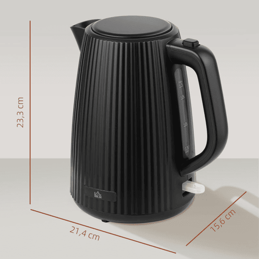 HOMCOM Fervedor de Água Elétrico 1,7 L, 2200 W, Aquecedor de Água Elétrico com Desligamento Automático, Base Giratória 360°, Filtro Antical Removível, Preto