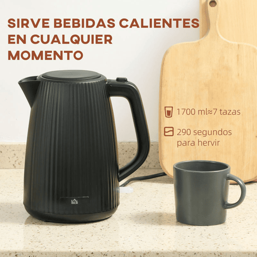 HOMCOM Fervedor de Água Elétrico 1,7 L, 2200 W, Aquecedor de Água Elétrico com Desligamento Automático, Base Giratória 360°, Filtro Antical Removível, Preto