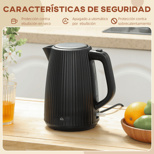 HOMCOM Fervedor de Água Elétrico 1,7 L, 2200 W, Aquecedor de Água Elétrico com Desligamento Automático, Base Giratória 360°, Filtro Antical Removível, Preto