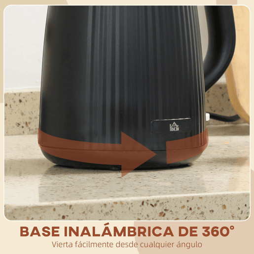 HOMCOM Fervedor de Água Elétrico 1,7 L, 2200 W, Aquecedor de Água Elétrico com Desligamento Automático, Base Giratória 360°, Filtro Antical Removível, Preto