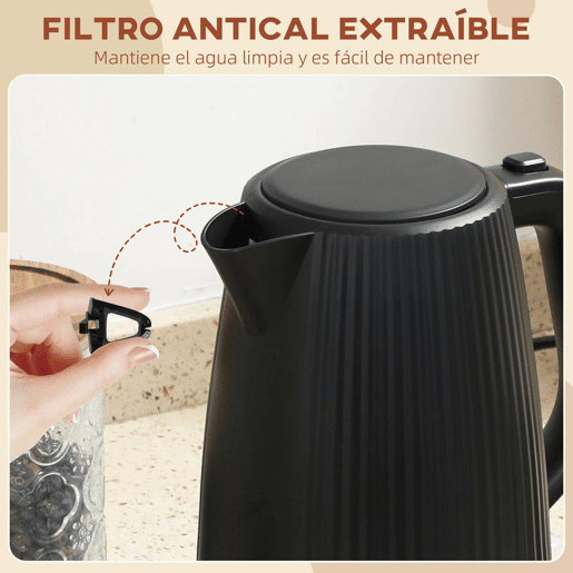 HOMCOM Fervedor de Água Elétrico 1,7 L, 2200 W, Aquecedor de Água Elétrico com Desligamento Automático, Base Giratória 360°, Filtro Antical Removível, Preto