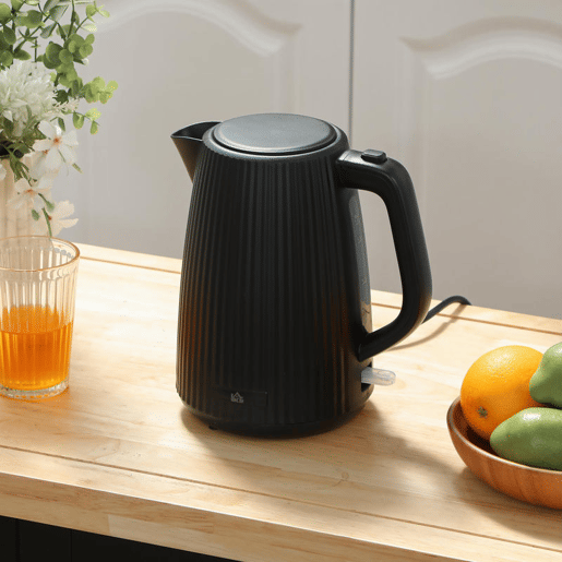 HOMCOM Fervedor de Água Elétrico 1,7 L, 2200 W, Aquecedor de Água Elétrico com Desligamento Automático, Base Giratória 360°, Filtro Antical Removível, Preto