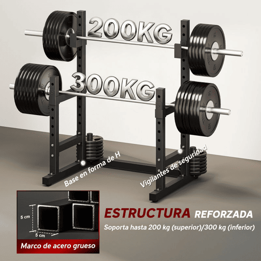 SPORTNOW Suporte Ajustável para Barras de Pesas com Segurança Reforçada para Ginásio Doméstico Carga até 300 kg Altura Regulável 48-13545-85 cm Preto