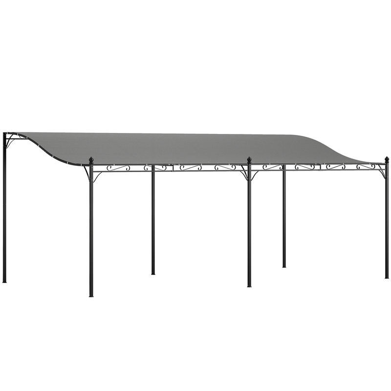 Outsunny pérgola de pared de jardín 3x6 m, cenador de jardín con techo inclinado, orificios de drenaje y estructura metálica, resistente a la intemperie, para patio, terraza, balcón, gris oscuro