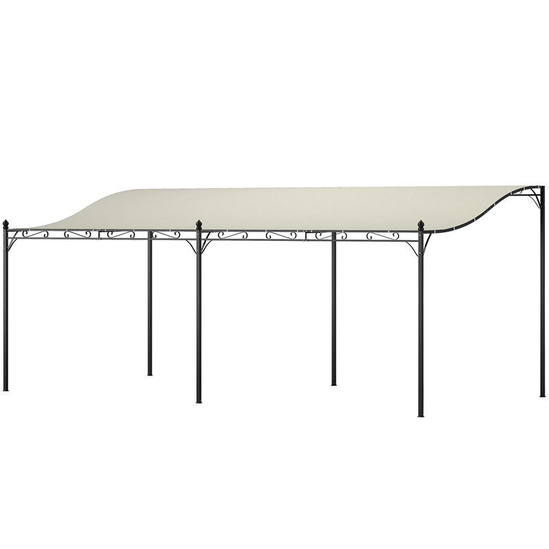 Outsunny pérgola de pared de jardín 3x6 m, cenador de jardín con techo inclinado, orificios de drenaje y estructura metálica, resistente a la intemperie, para patio, terraza, balcón, blanco crema