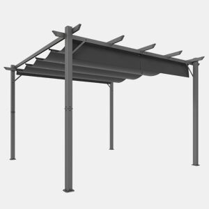 Outsunny Pérgola de Jardim 3x3 m com Telhado Retrátil Pérgola de Exterior com Proteção UPF30+ Orifícios de Drenagem Estrutura de Alumínio Cobertura para Pátio Terraço Cinzento Escuro