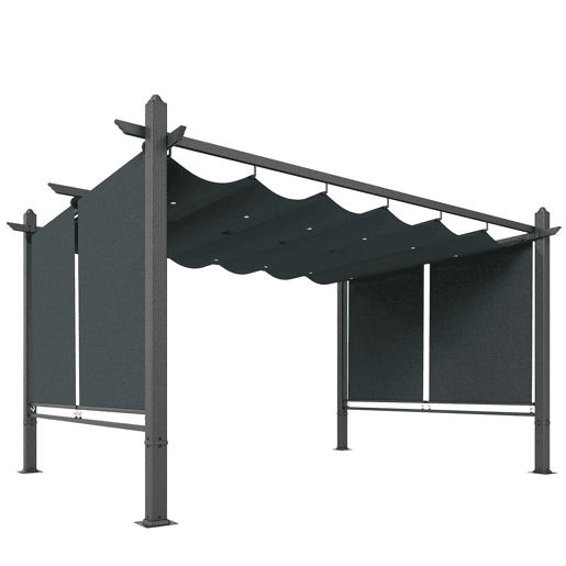 Outsunny Pérgola de Jardim 4x3 m com Telhado Deslizante Regulável e Estores Laterais Retráteis, Proteção UV50+, Cinzento Escuro