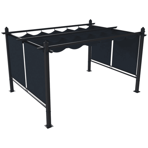 Outsunny Pérgola de Jardim 4x3 m com Telhado Deslizante Regulável e Estores Laterais Retráteis, Proteção UV50+, Cinzento Escuro