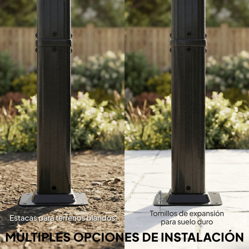 Outsunny Pérgola de Jardim 4x3 m com Telhado Deslizante Regulável e Estores Laterais Retráteis, Proteção UV50+, Cinzento Escuro