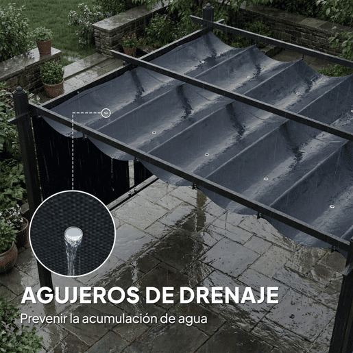 Outsunny Pérgola de Jardim 4x3 m com Telhado Deslizante Regulável e Estores Laterais Retráteis, Proteção UV50+, Cinzento Escuro