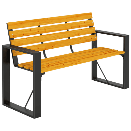 Outsunny Banco de Jardim Exterior de 2 Lugares com Encosto e Assento Ripado em Madeira Apoios de Braços e Estrutura de Aço para Pátio ou Terraço, 136x54x82 cm Madeira